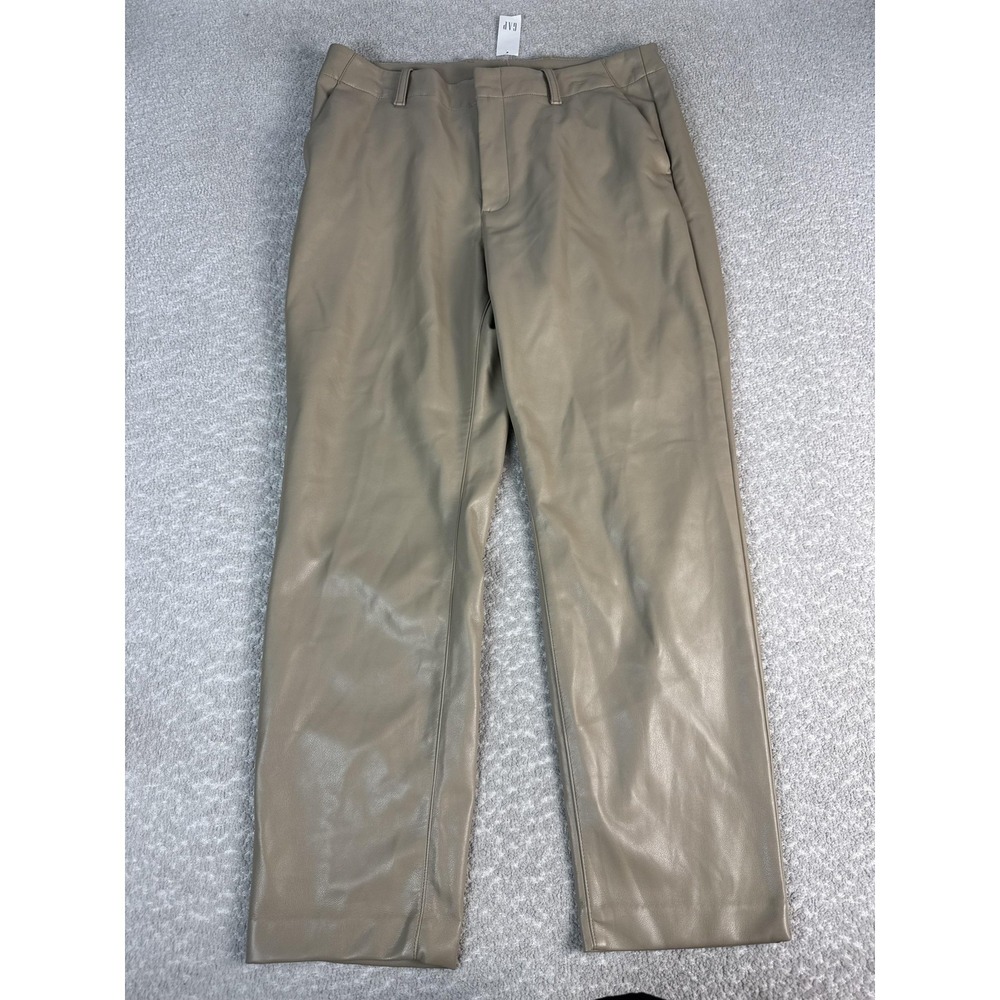 Gap Dress Pants Womens 12 Beige Faux Leather Ankle Straight Leg Casual